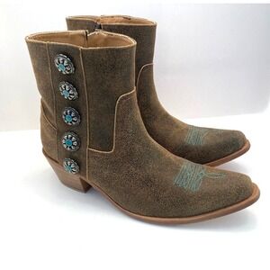 Agave Sky Cait Conchos‎ Ankle Boot Brown Suede Leather Turquoise Womens 9M